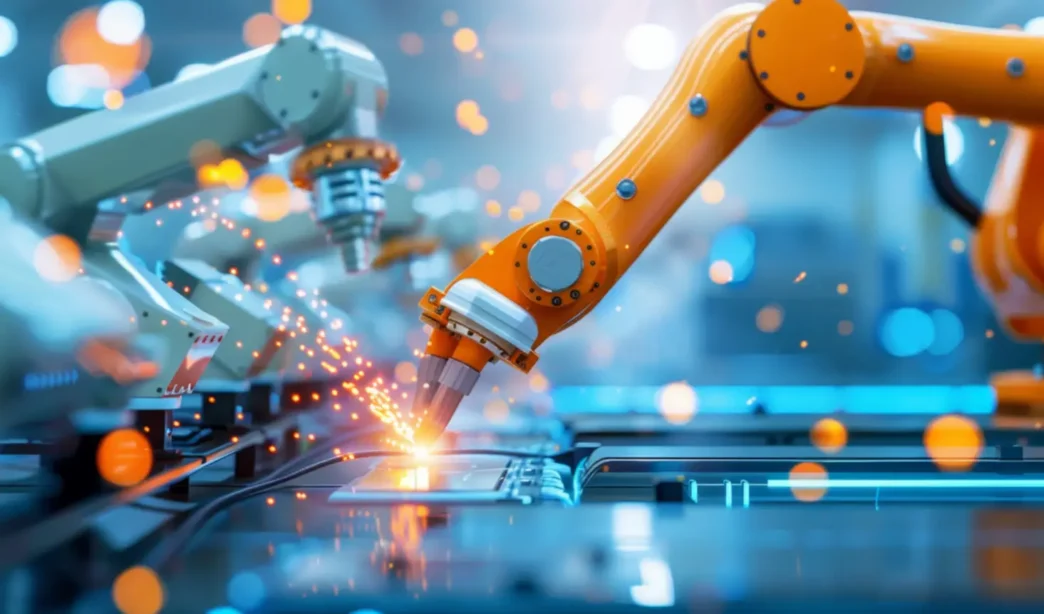 Avtomatizirana proizvodna linija s robotskimi rokami, ki izvajajo natančno varjenje in izboljšujejo kakovost proizvodnega procesa