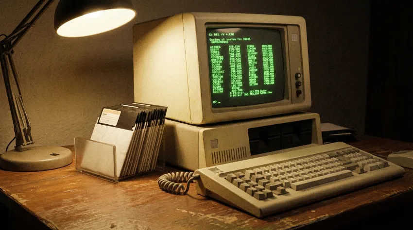 Retro osebni računalnik iz 80-ih let na pisalni mizi